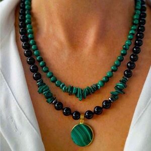 Green and Black Beaded Necklace Set